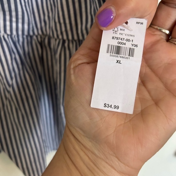 NWT extra large old, navy blue and white, striped baby doll, puff sleeve top - Picture 4 of 5